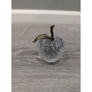 Vintage Glass Paperweight Apple With Brass Stem and Controlled Air Bubbles